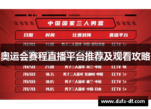 奥运会赛程直播平台推荐及观看攻略